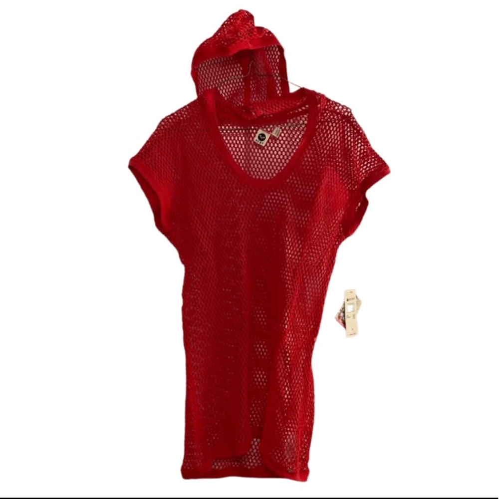 Roxy cotton knit cover-up w/ hood in stunning red ❤️👙